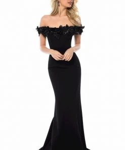 Sherri Hill - 51774 Floral Lace Off-Shoulder Jersey Dress