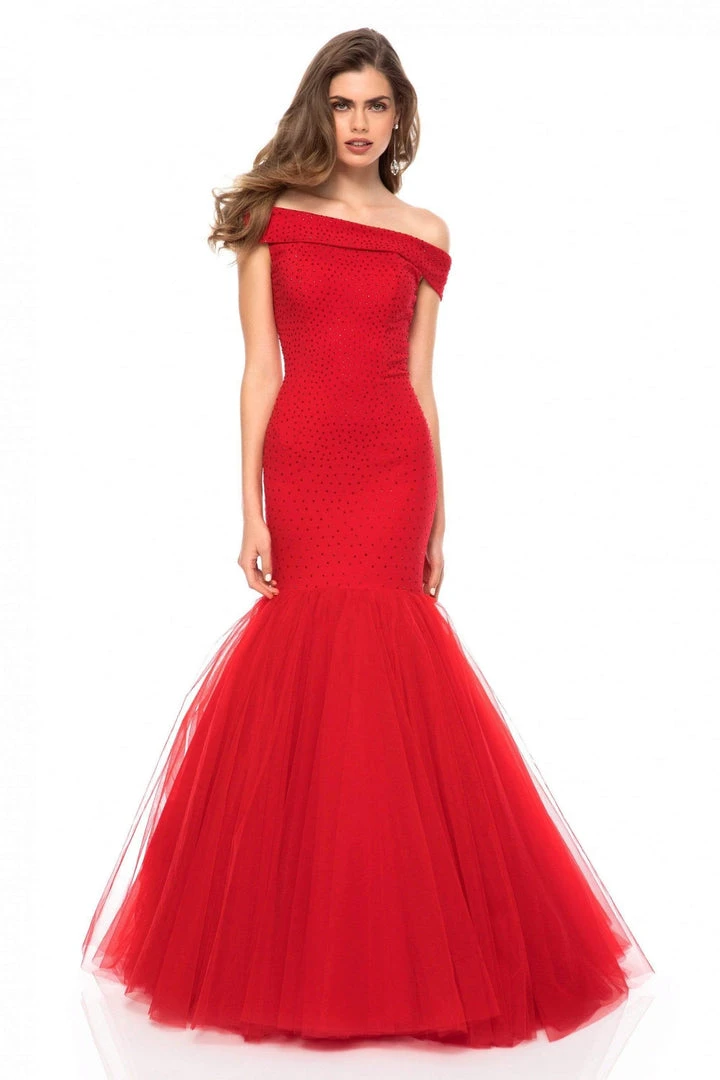 Sherri Hill - 51778 Beaded Jersey Off-Shoulder Tulle Mermaid Dress 8 Sherri Hill - 51778 Beaded Jersey Off-Shoulder Tulle Mermaid Dress