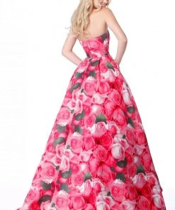 Sherri Hill - 51792 Strapless Floral Print Taffeta Ballgown