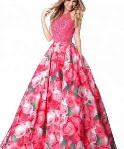 Sherri Hill - 51794 Beaded Halter Floral Print Ballgown