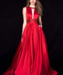 Sherri Hill - 51802 Beaded Halter Neck Satin Ballgown With Open Back