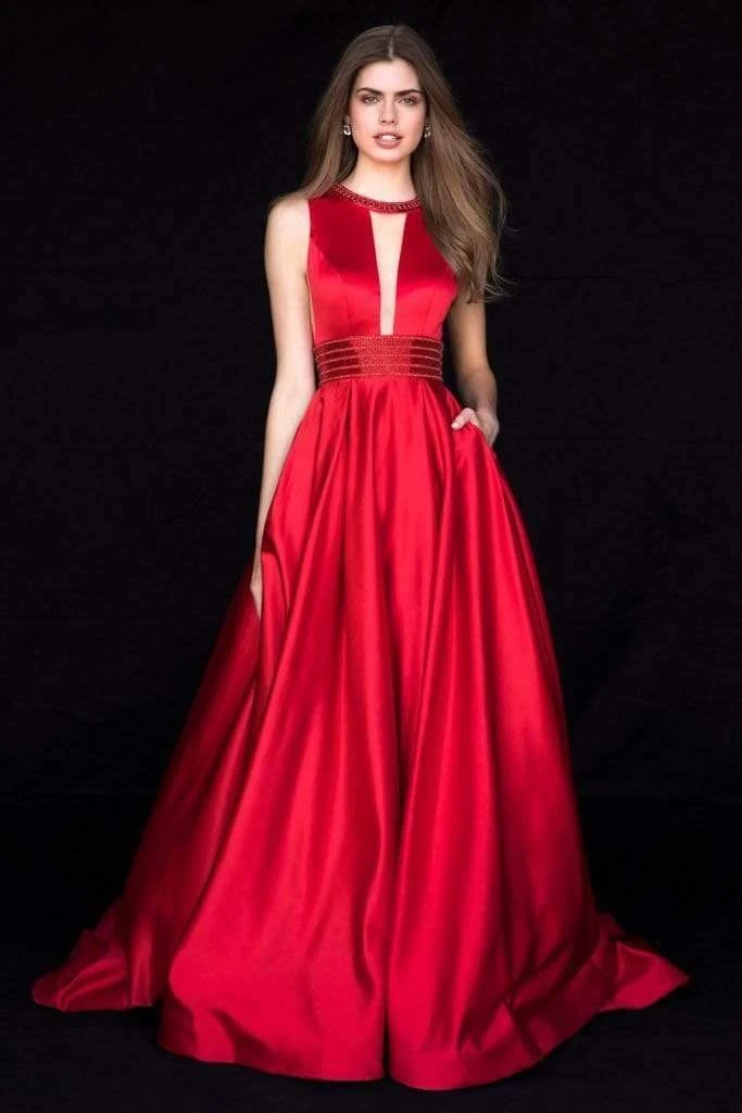 Sherri Hill - 51802 Beaded Halter Neck Satin Ballgown With Open Back 3 Sherri Hill - 51802 Beaded Halter Neck Satin Ballgown With Open Back