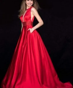 Sherri Hill - 51802 Beaded Halter Neck Satin Ballgown With Open Back 9 Sherri Hill - 51802 Beaded Halter Neck Satin Ballgown With Open Back