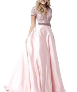 Sherri Hill - 51819 Beaded Ornate V Neck Satin Ballgown