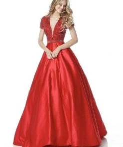 Sherri Hill - 51819 Beaded Ornate V Neck Satin Ballgown