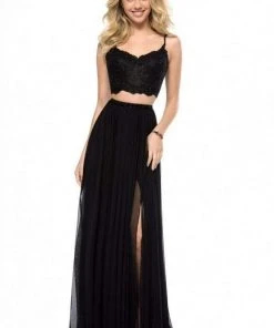 Sherri Hill - 51842 Two Piece Lace V-Neck Chiffon A-Line Dress