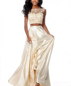 Sherri Hill - 51863 Two Piece Floral Applique Charmeuse A-line Dress