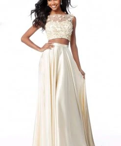 Sherri Hill - 51863 Two Piece Floral Applique Charmeuse A-line Dress