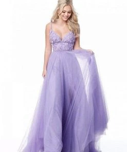 Sherri Hill - 51866 Floral Appliqued Plunging V-Neck Dress