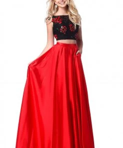 Sherri Hill - 51867 Two Piece Floral Applique A-Line Gown