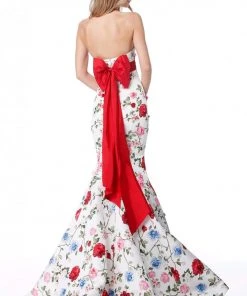 Sherri Hill - 51882 Strapless Floral Print Long Mermaid Dress