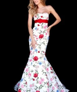 Sherri Hill - 51882 Strapless Floral Print Long Mermaid Dress