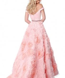 Sherri Hill - 51885 Off Shoulder Rose Appliqued Ballgown