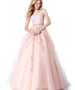 Sherri Hill - 51905 Flower Appliques Cap Sleeved A Line Dress