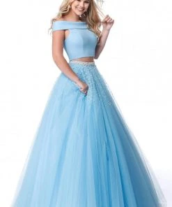 Sherri Hill - 51907 Beaded Two Piece Off-Shoulder Tulle Ballgown