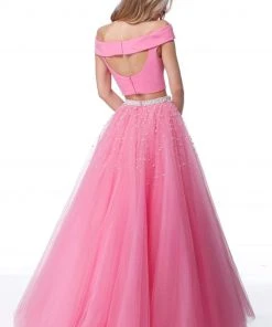 Sherri Hill - 51907 Beaded Two Piece Off-Shoulder Tulle Ballgown