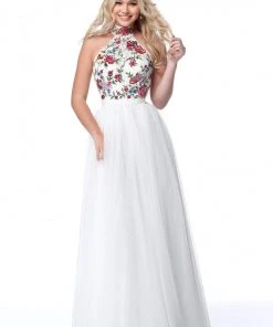 Sherri Hill - 51908 Floral Appliqued High Halter A-Line Dress