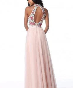 Sherri Hill - 51908 Floral Appliqued High Halter A-Line Dress