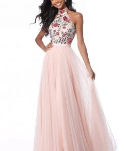 Sherri Hill - 51908 Floral Appliqued High Halter A-Line Dress