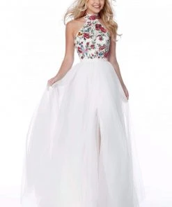 Sherri Hill - 51908 Floral Appliqued High Halter A-Line Dress