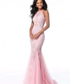 Sherri Hill - 51913 Lace Applique Halter Tulle Trumpet Dress 7 Sherri Hill - 51913 Lace Applique Halter Tulle Trumpet Dress