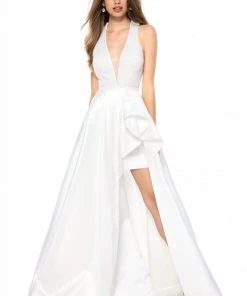 Sherri Hill - 51919 Deep V-Neck Ruffles Satin A-line Dress