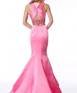 Sherri Hill - 51928 Two Piece Cross Halter Beaded Satin Mermaid Dress