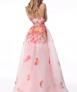 Sherri Hill - 51930 Strapless Floral Organza Sheer A-Line Dress