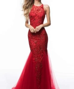 Sherri Hill - 51939 Beaded Lace Halter Tulle Mermaid Dress