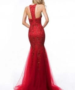 Sherri Hill - 51939 Beaded Lace Halter Tulle Mermaid Dress