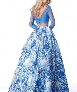 Sherri Hill - 51961 Two Piece Lace Long Sleeve Bateau Ballgown