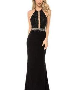 Sherri Hill - 51992 Lace Halter Jersey Trumpet Dress