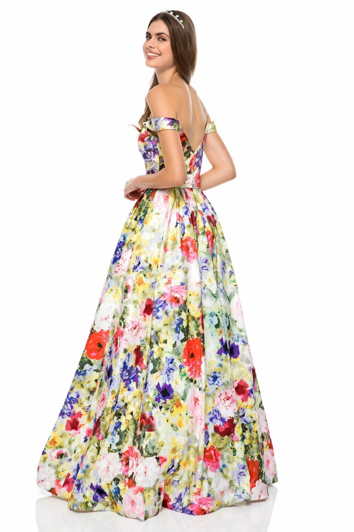 Sherri Hill - 52004 Off-Shoulder Satin Floral Print Ballgown 4 Sherri Hill - 52004 Off-Shoulder Satin Floral Print Ballgown