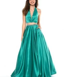 Sherri Hill - 52023 Two-Piece Pleated Bodice Halter Satin Dress