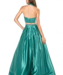 Sherri Hill - 52023 Two-Piece Pleated Bodice Halter Satin Dress