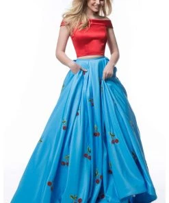 Sherri Hill - 52030 Cap Sleeve Satin Cherry Print Ballgown 14 Sherri Hill - 52030 Cap Sleeve Satin Cherry Print Ballgown