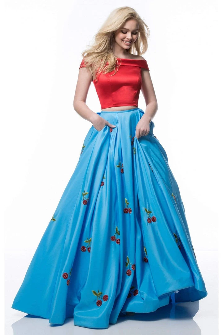 Sherri Hill - 52030 Cap Sleeve Satin Cherry Print Ballgown 6 Sherri Hill - 52030 Cap Sleeve Satin Cherry Print Ballgown
