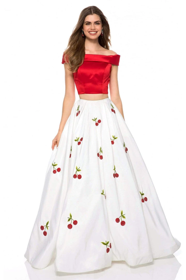 Sherri Hill - 52030 Cap Sleeve Satin Cherry Print Ballgown 3 Sherri Hill - 52030 Cap Sleeve Satin Cherry Print Ballgown