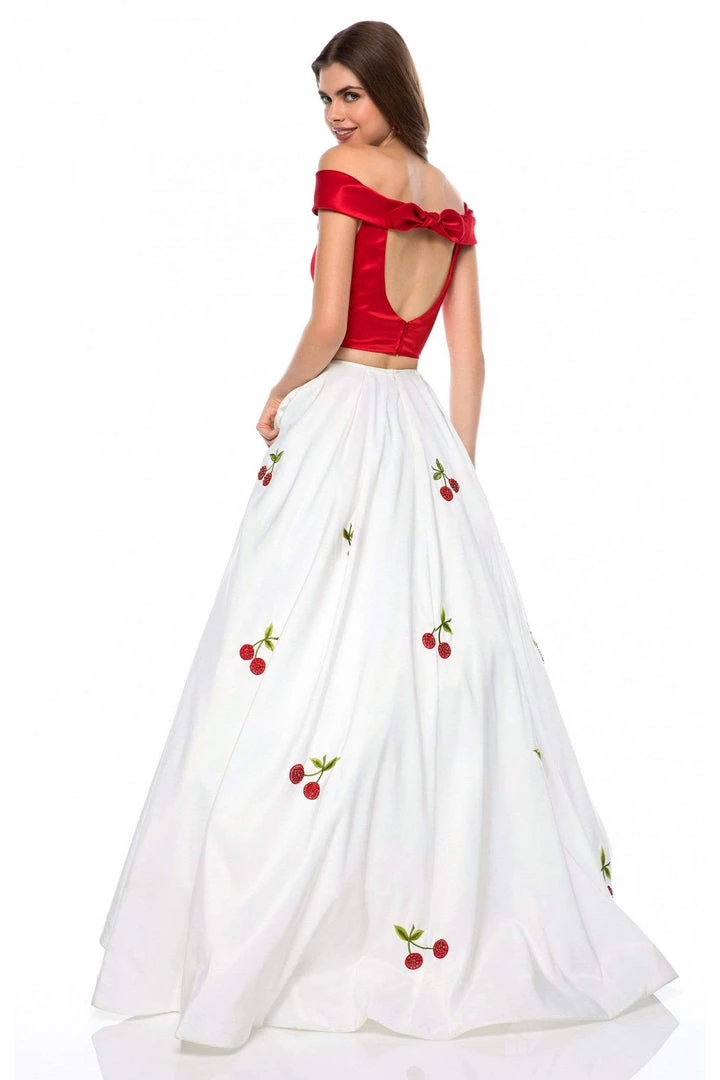 Sherri Hill - 52030 Cap Sleeve Satin Cherry Print Ballgown 4 Sherri Hill - 52030 Cap Sleeve Satin Cherry Print Ballgown
