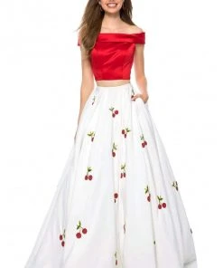Sherri Hill - 52030 Cap Sleeve Satin Cherry Print Ballgown 13 Sherri Hill - 52030 Cap Sleeve Satin Cherry Print Ballgown
