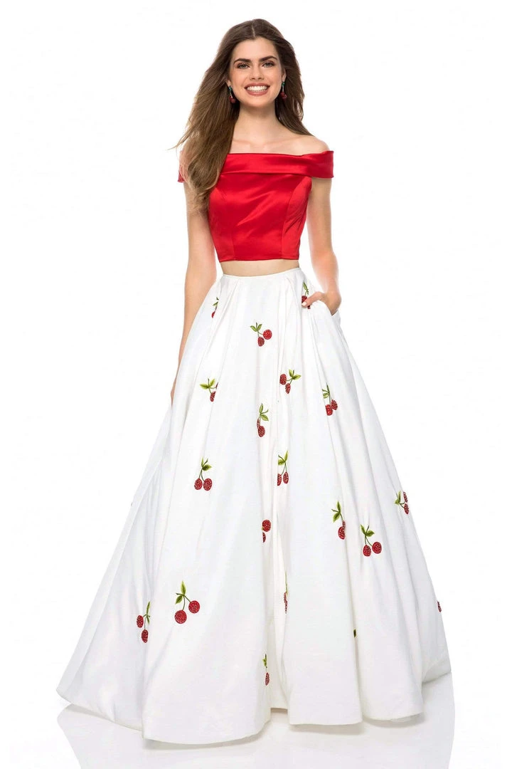 Sherri Hill - 52030 Cap Sleeve Satin Cherry Print Ballgown 5 Sherri Hill - 52030 Cap Sleeve Satin Cherry Print Ballgown