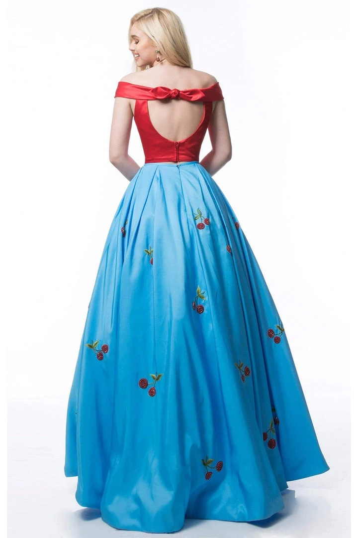 Sherri Hill - 52030 Cap Sleeve Satin Cherry Print Ballgown 7 Sherri Hill - 52030 Cap Sleeve Satin Cherry Print Ballgown