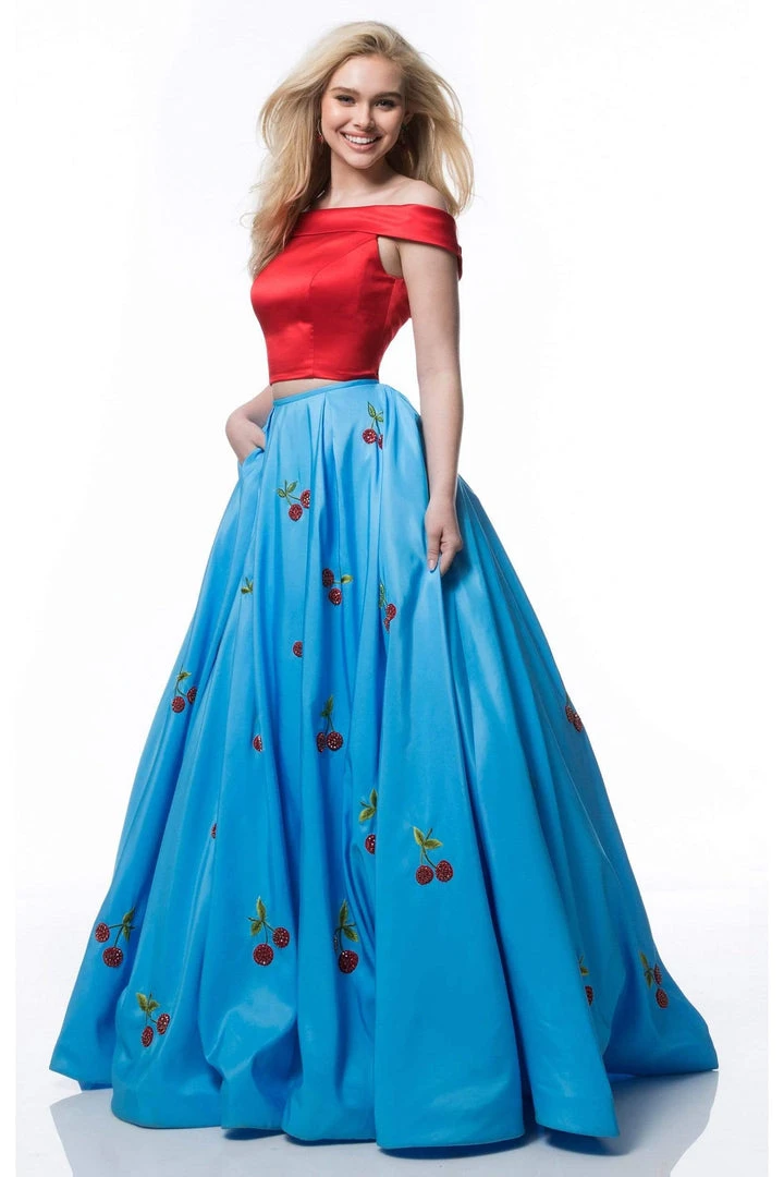 Sherri Hill - 52030 Cap Sleeve Satin Cherry Print Ballgown 8 Sherri Hill - 52030 Cap Sleeve Satin Cherry Print Ballgown