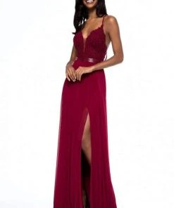 Sherri Hill - 52034 Lace Deep V-neck Chiffon Sheath Dress 19 Sherri Hill - 52034 Lace Deep V-neck Chiffon Sheath Dress