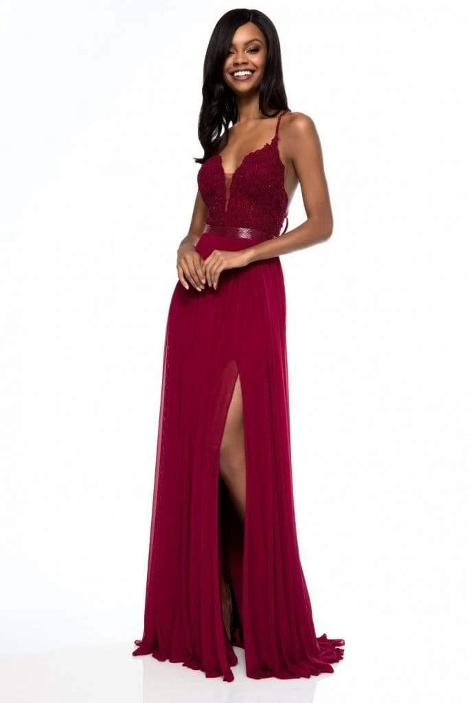Sherri Hill - 52034 Lace Deep V-neck Chiffon Sheath Dress 11 Sherri Hill - 52034 Lace Deep V-neck Chiffon Sheath Dress