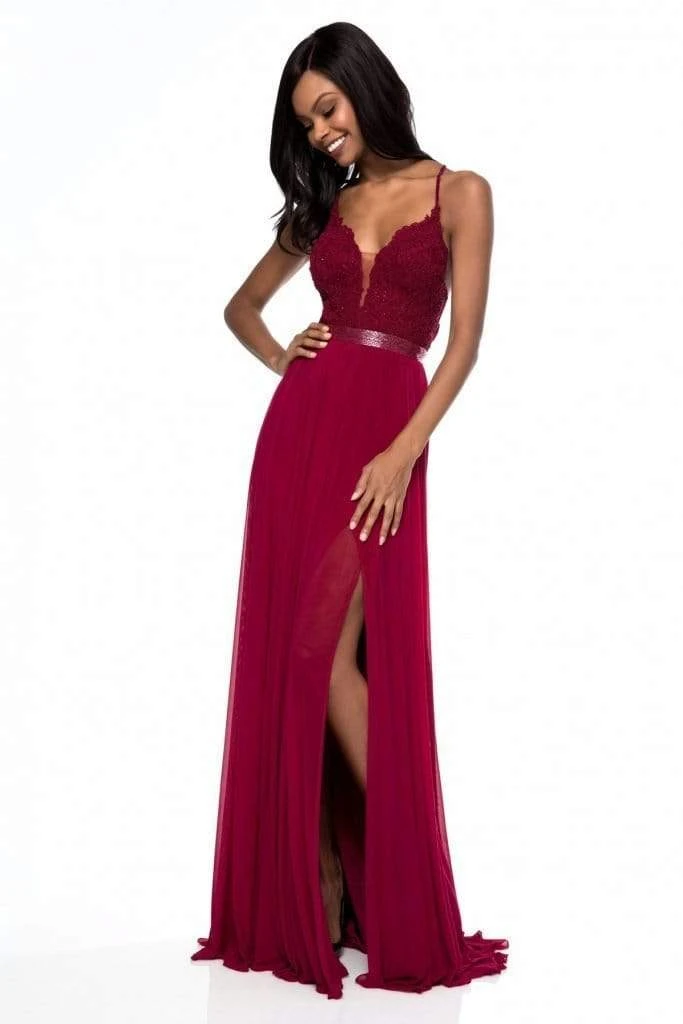 Sherri Hill - 52034 Lace Deep V-neck Chiffon Sheath Dress 10 Sherri Hill - 52034 Lace Deep V-neck Chiffon Sheath Dress
