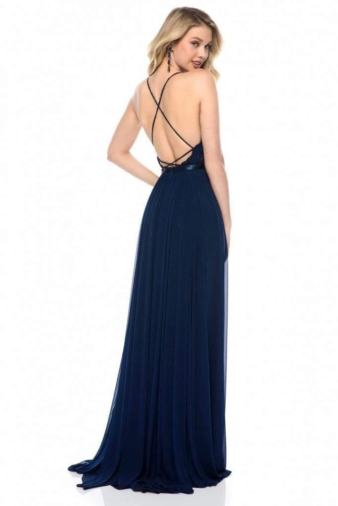 Sherri Hill - 52034 Lace Deep V-neck Chiffon Sheath Dress 4 Sherri Hill - 52034 Lace Deep V-neck Chiffon Sheath Dress