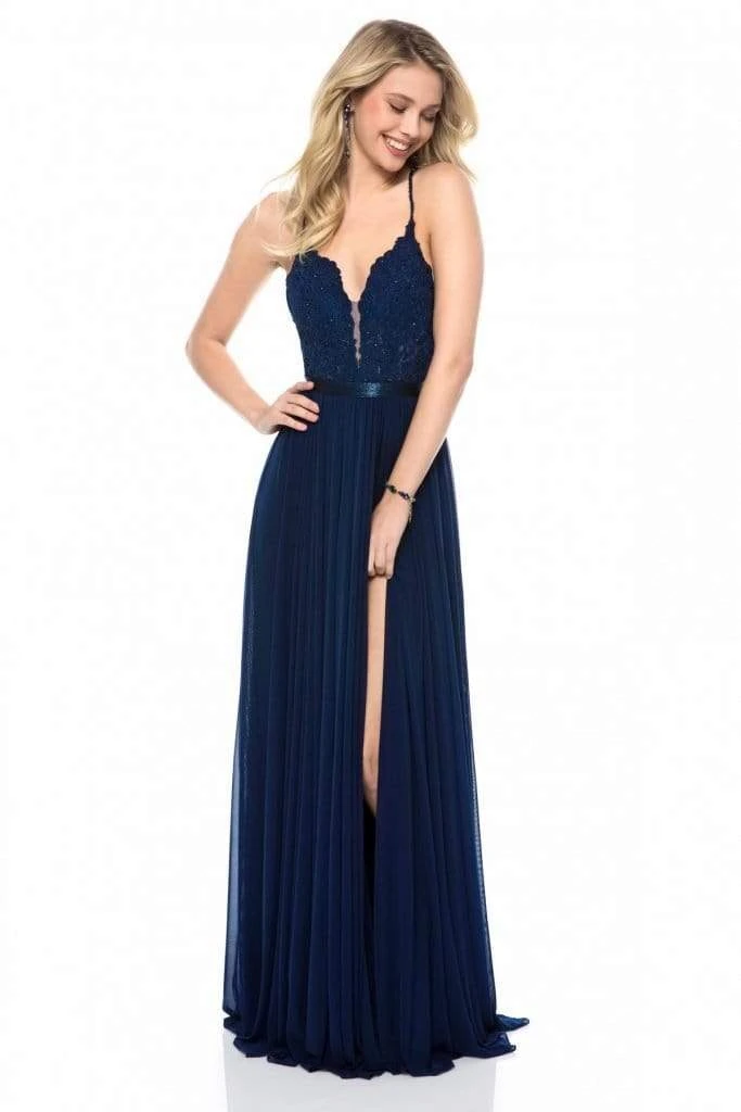 Sherri Hill - 52034 Lace Deep V-neck Chiffon Sheath Dress 5 Sherri Hill - 52034 Lace Deep V-neck Chiffon Sheath Dress