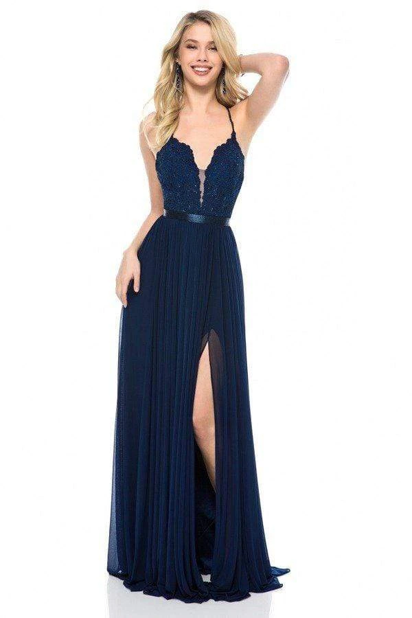 Sherri Hill - 52034 Lace Deep V-neck Chiffon Sheath Dress 3 Sherri Hill - 52034 Lace Deep V-neck Chiffon Sheath Dress