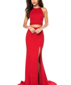 Sherri Hill - 52042 Two Piece Halter Bodice High Slit Long Dress